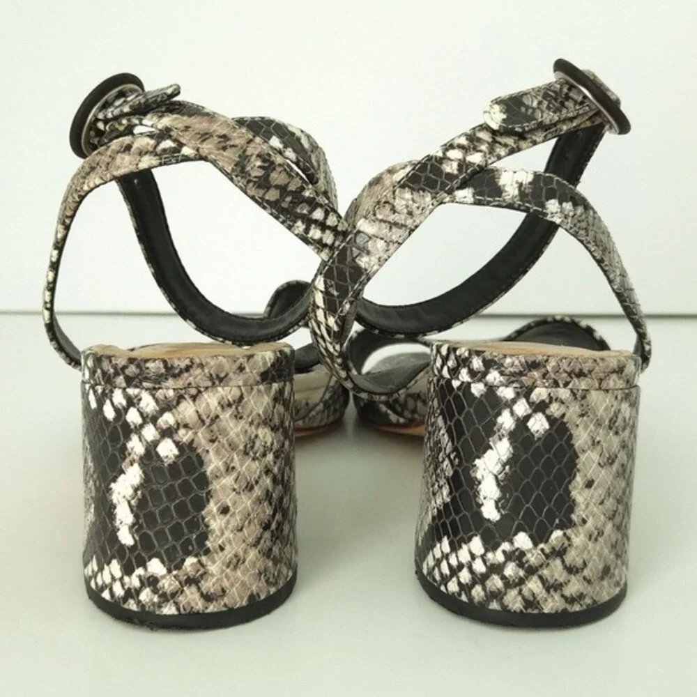 Raye x Revolve Black & Gray Snakeskin Nava Strappy Open-Toe High Heel Sandals- 8